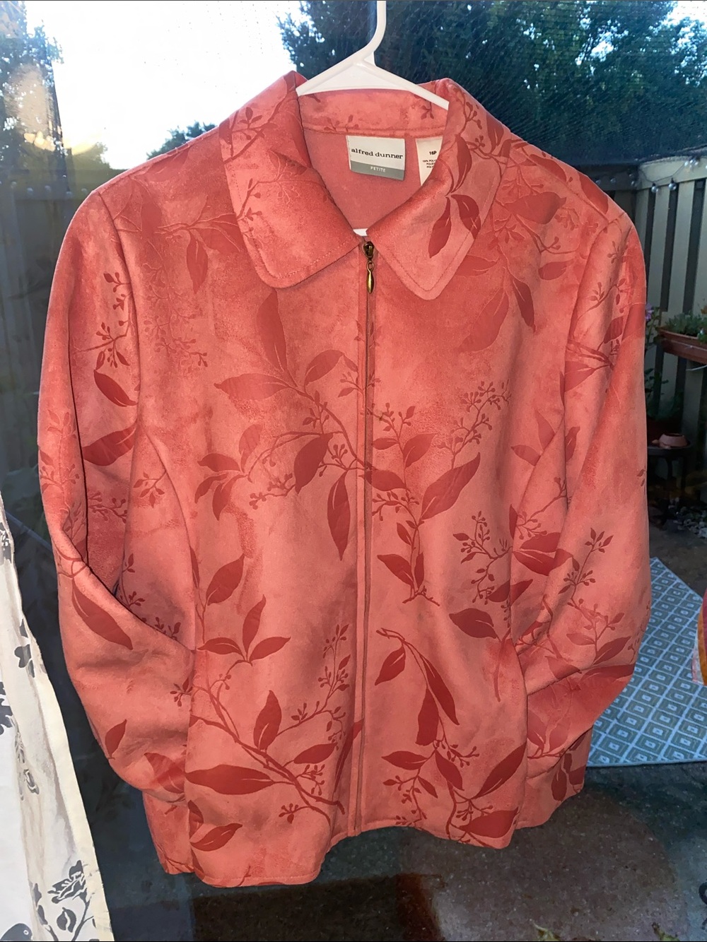 Alfred Dunner Pink Floral Zip-Front Leather Jacket